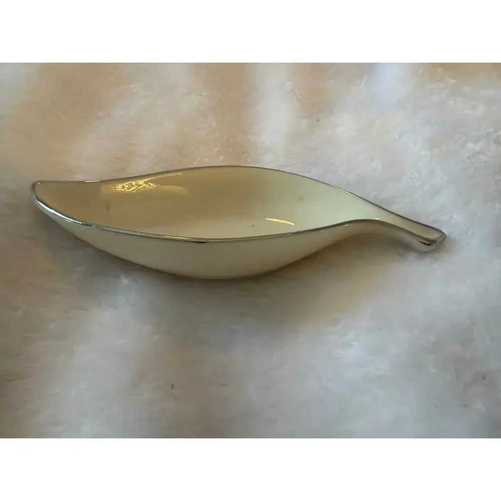 Lenox Hand Painted Platinum Leaf Shaped Trinket Dish Porcelain Jewelry Tray